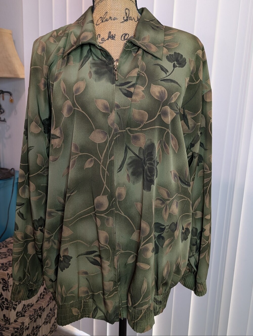 Sport Savvy Olive Silky Zip Bomber Jacket